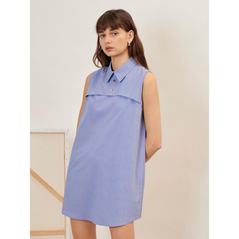 Ghospell "Realist" Light Blue Sleeveless Mini Shirt Dress